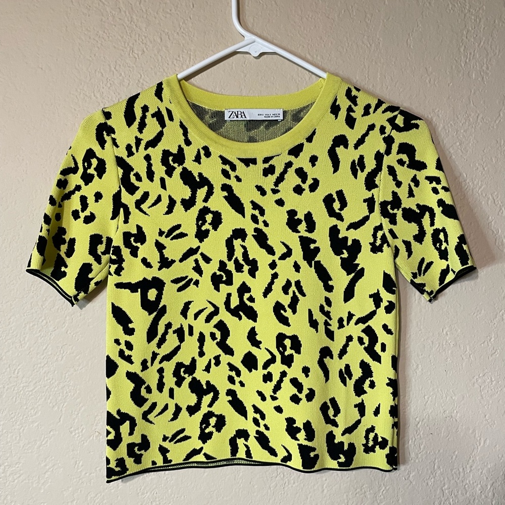 Zara Yellow and Black Leopard Print Top worn once